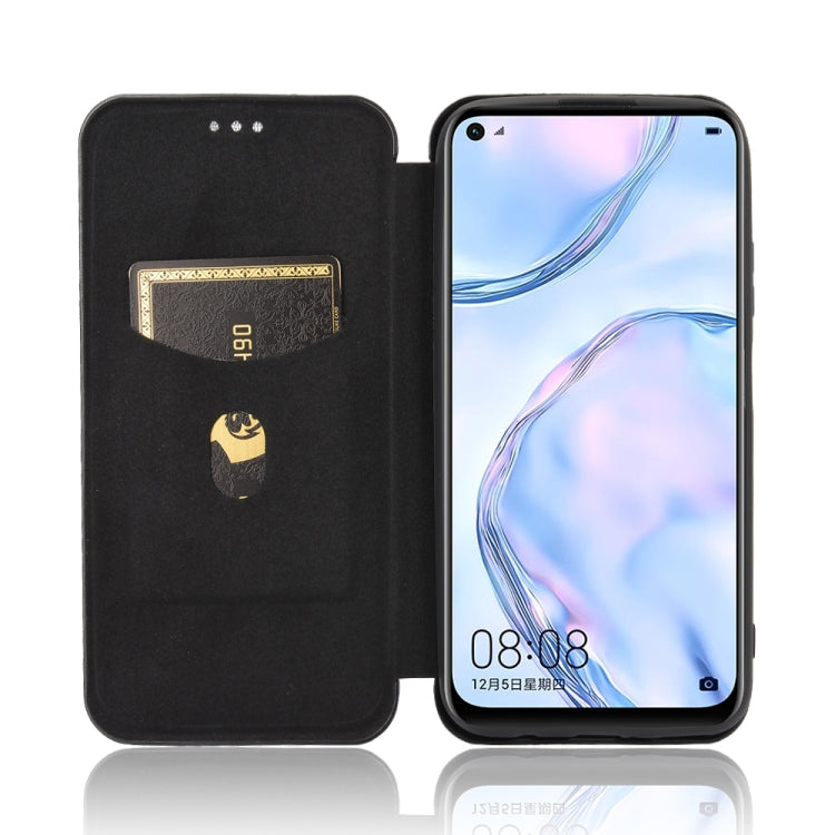 For Huawei nova 6 SE / nova 7i Carbon Fiber Texture Horizontal Flip TPU + PC + PU Leather Case with Card Slot