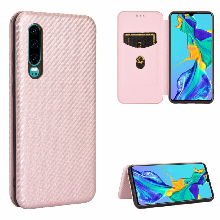 For Huawei P30 Carbon Fiber Texture Horizontal Flip TPU + PC + PU Leather Case with Card Slot