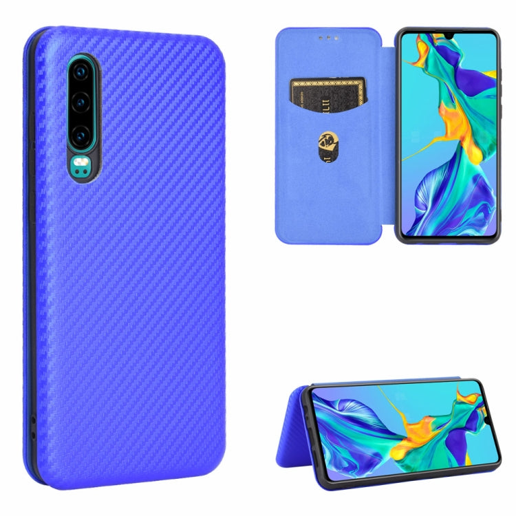 For Huawei P30 Carbon Fiber Texture Horizontal Flip TPU + PC + PU Leather Case with Card Slot