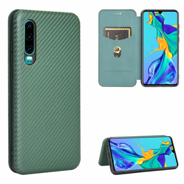 For Huawei P30 Carbon Fiber Texture Horizontal Flip TPU + PC + PU Leather Case with Card Slot