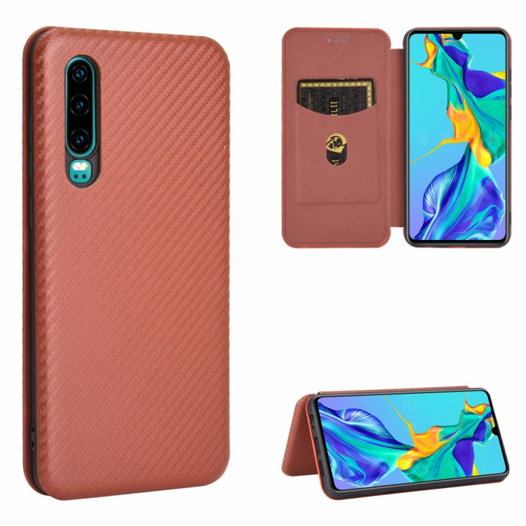 For Huawei P30 Carbon Fiber Texture Horizontal Flip TPU + PC + PU Leather Case with Card Slot