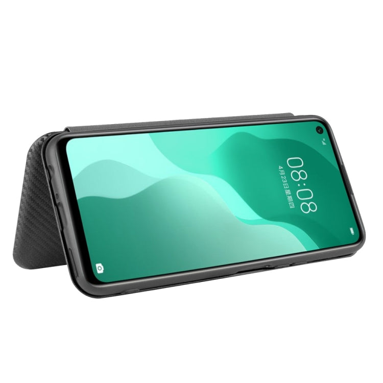 For Huawei nova 7 SE / P40 Lite 5G Carbon Fiber Texture Horizontal Flip TPU + PC + PU Leather Case with Card Slot