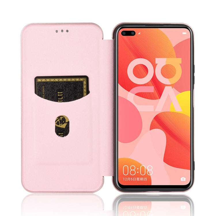 For Huawei nova 6 4G Carbon Fiber Texture Horizontal Flip TPU + PC + PU Leather Case with Card Slot