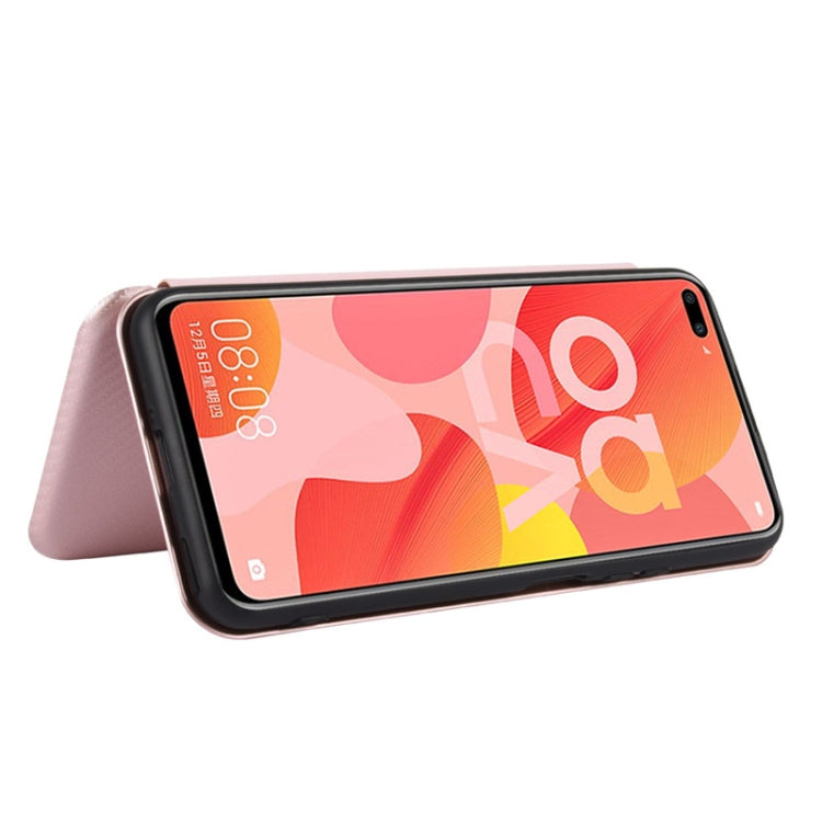 For Huawei nova 6 4G Carbon Fiber Texture Horizontal Flip TPU + PC + PU Leather Case with Card Slot