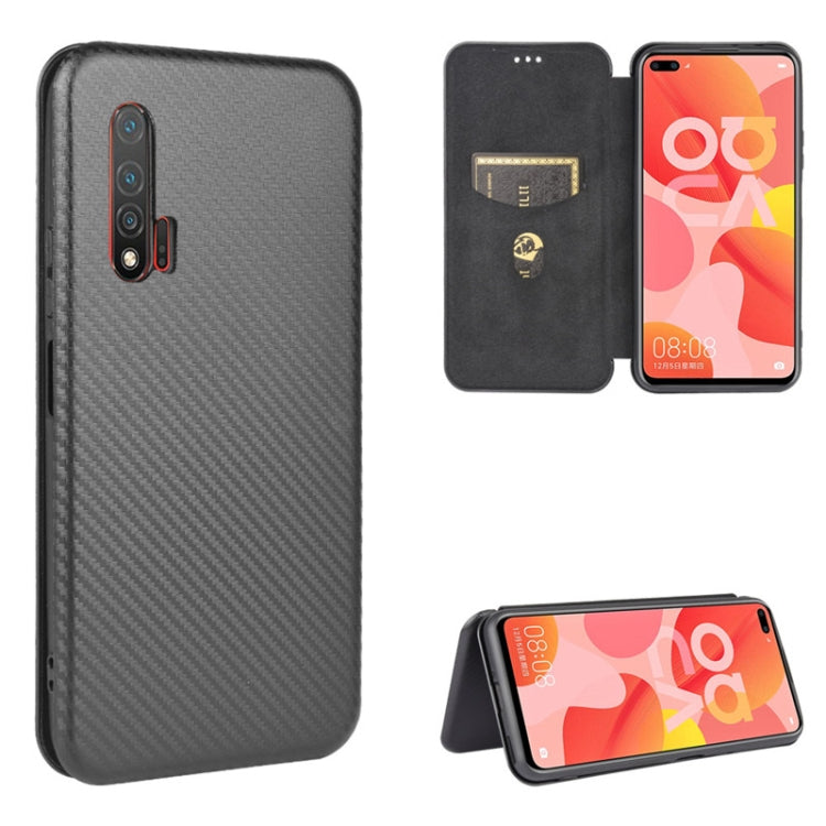For Huawei nova 6 4G Carbon Fiber Texture Horizontal Flip TPU + PC + PU Leather Case with Card Slot