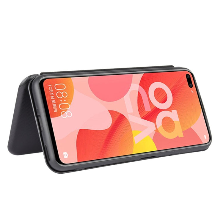 For Huawei nova 6 4G Carbon Fiber Texture Horizontal Flip TPU + PC + PU Leather Case with Card Slot