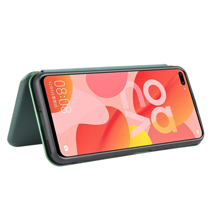 For Huawei nova 6 4G Carbon Fiber Texture Horizontal Flip TPU + PC + PU Leather Case with Card Slot