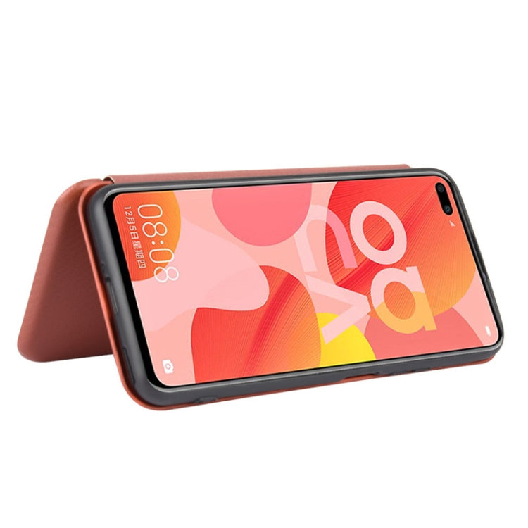 For Huawei nova 6 4G Carbon Fiber Texture Horizontal Flip TPU + PC + PU Leather Case with Card Slot