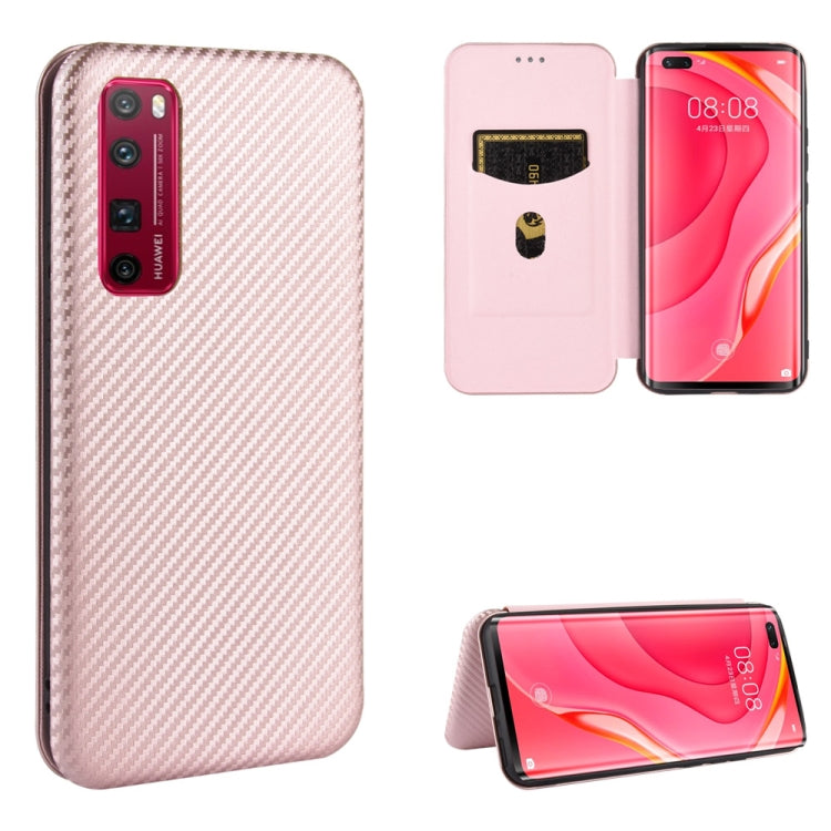 For Huawei nova 7 Pro 5G Carbon Fiber Texture Horizontal Flip TPU + PC + PU Leather Case with Card Slot