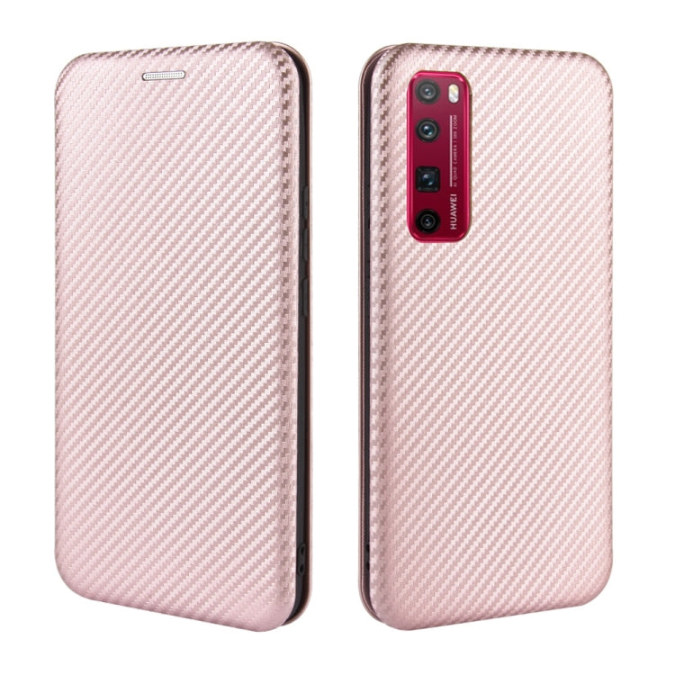 For Huawei nova 7 Pro 5G Carbon Fiber Texture Horizontal Flip TPU + PC + PU Leather Case with Card Slot