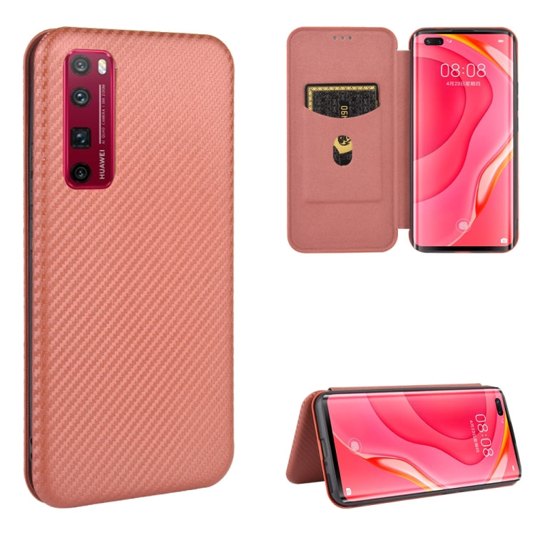 For Huawei nova 7 Pro 5G Carbon Fiber Texture Horizontal Flip TPU + PC + PU Leather Case with Card Slot