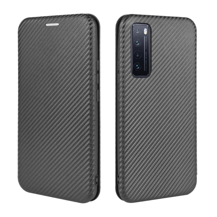 For Huawei nova 7 5G Carbon Fiber Texture Horizontal Flip TPU + PC + PU Leather Case with Card Slot