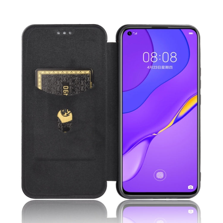 For Huawei nova 7 5G Carbon Fiber Texture Horizontal Flip TPU + PC + PU Leather Case with Card Slot