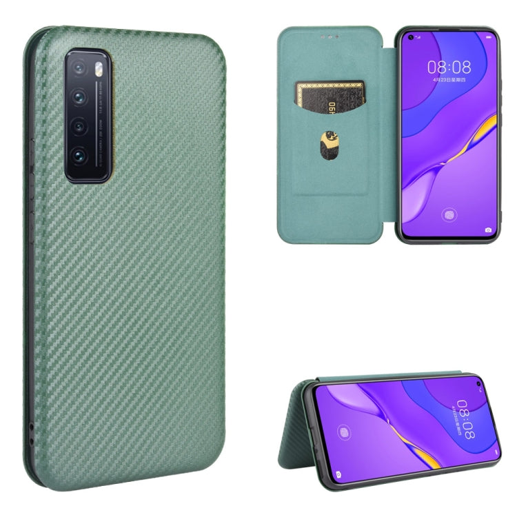 For Huawei nova 7 5G Carbon Fiber Texture Horizontal Flip TPU + PC + PU Leather Case with Card Slot