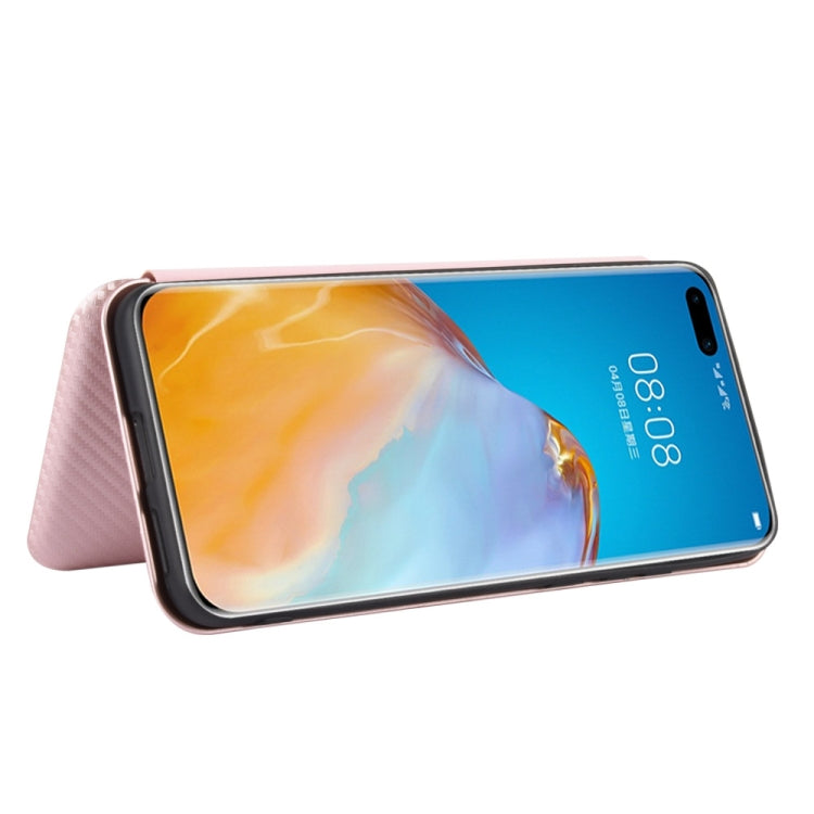 For Huawei P40 Pro Carbon Fiber Texture Horizontal Flip TPU + PC + PU Leather Case with Card Slot