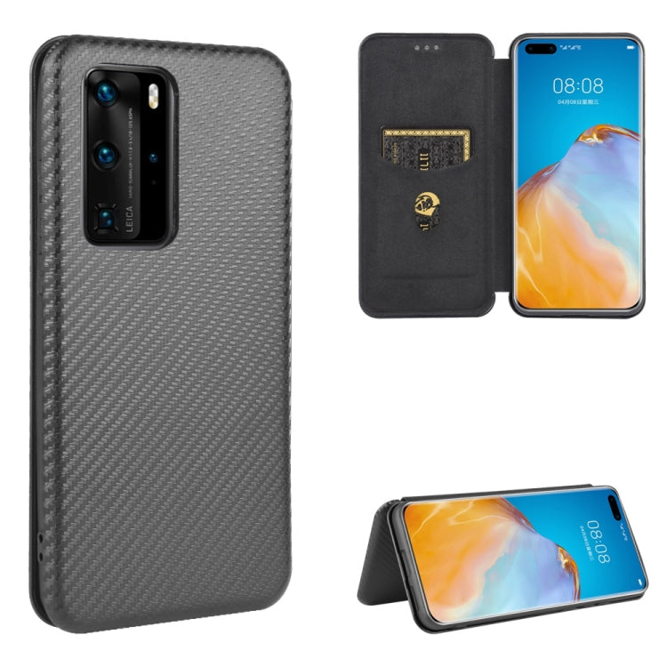 For Huawei P40 Pro Carbon Fiber Texture Horizontal Flip TPU + PC + PU Leather Case with Card Slot
