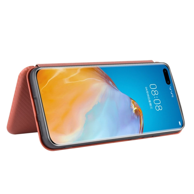 For Huawei P40 Pro Carbon Fiber Texture Horizontal Flip TPU + PC + PU Leather Case with Card Slot