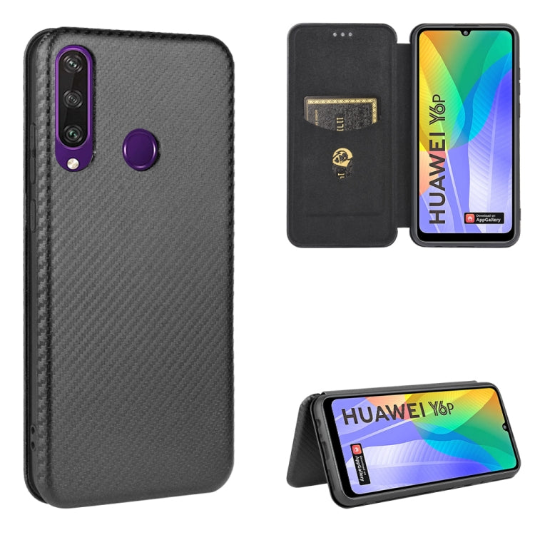 For Huawei Y6p Carbon Fiber Texture Horizontal Flip TPU + PC + PU Leather Case with Card Slot