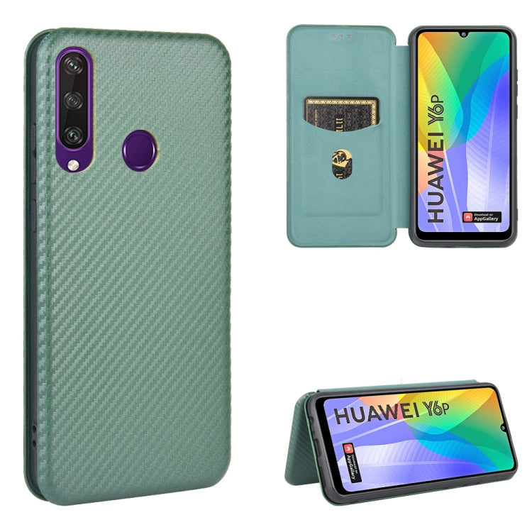 For Huawei Y6p Carbon Fiber Texture Horizontal Flip TPU + PC + PU Leather Case with Card Slot