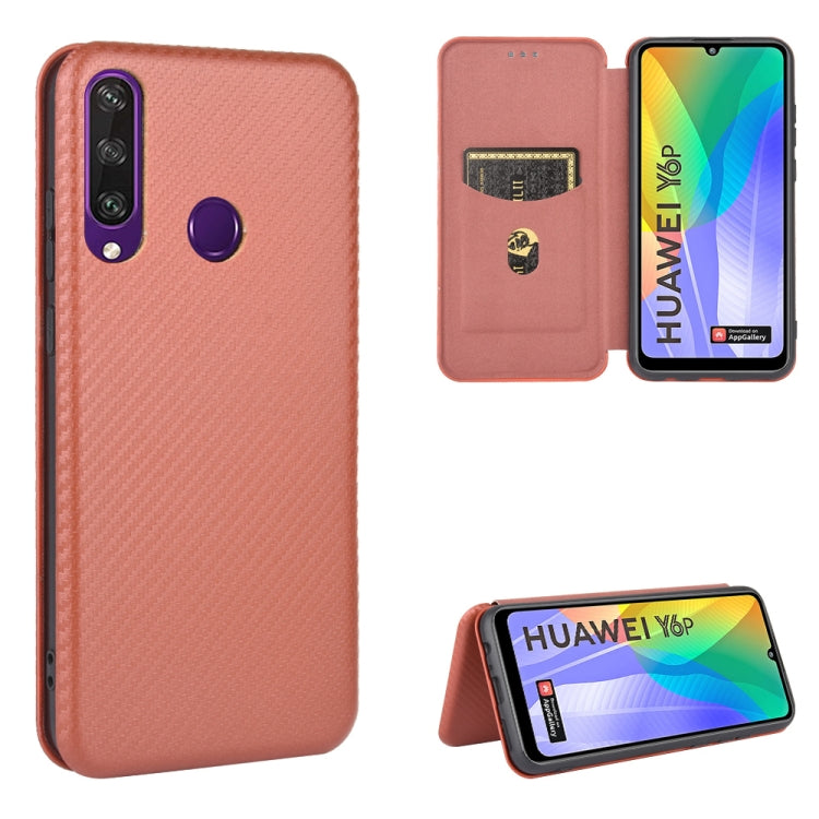 For Huawei Y6p Carbon Fiber Texture Horizontal Flip TPU + PC + PU Leather Case with Card Slot