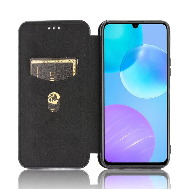 For Huawei Honor 30 Youth Carbon Fiber Texture Horizontal Flip TPU + PC + PU Leather Case with Card Slot