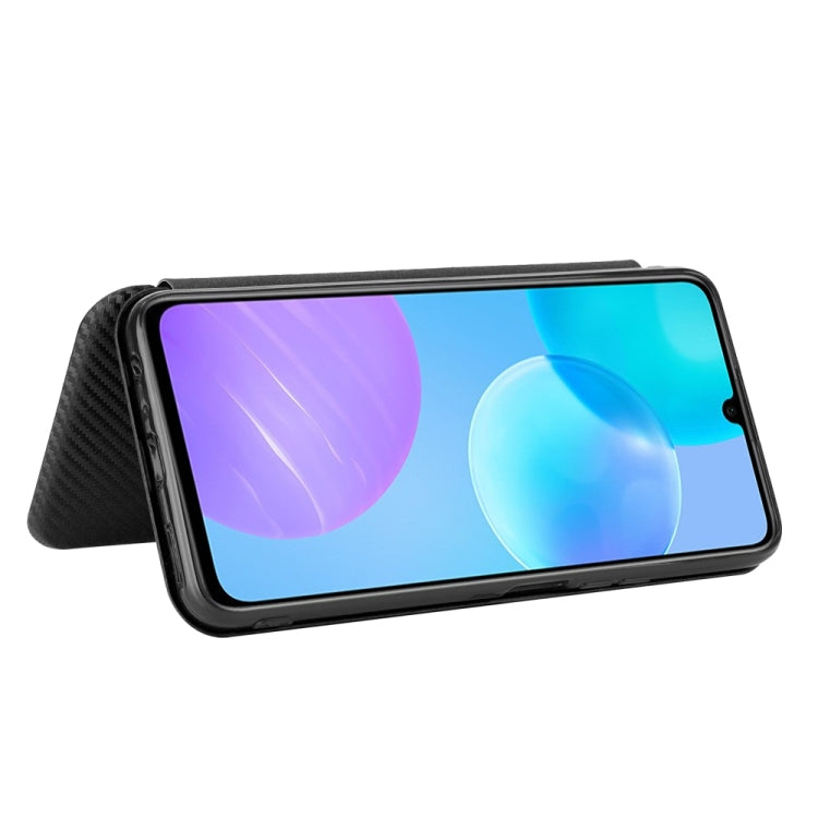 For Huawei Honor 30 Youth Carbon Fiber Texture Horizontal Flip TPU + PC + PU Leather Case with Card Slot