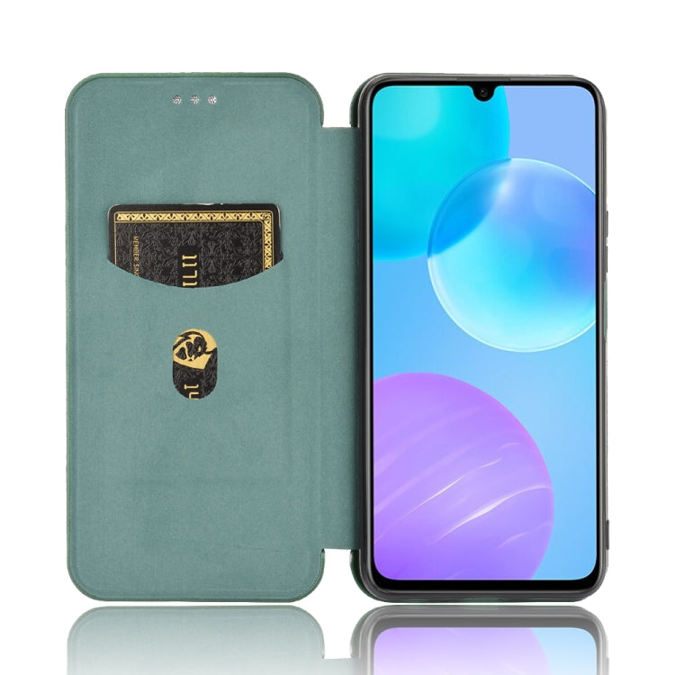 For Huawei Honor 30 Youth Carbon Fiber Texture Horizontal Flip TPU + PC + PU Leather Case with Card Slot