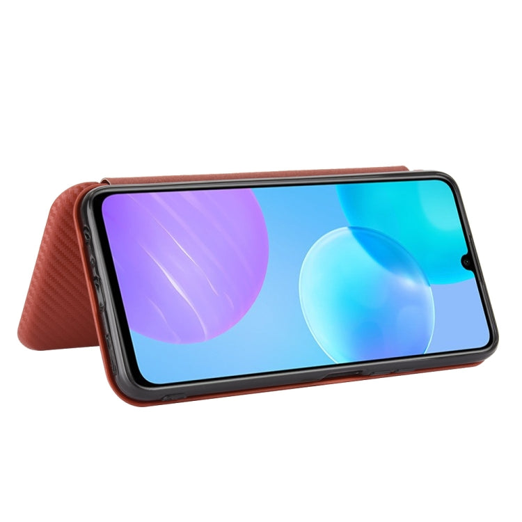 For Huawei Honor 30 Youth Carbon Fiber Texture Horizontal Flip TPU + PC + PU Leather Case with Card Slot