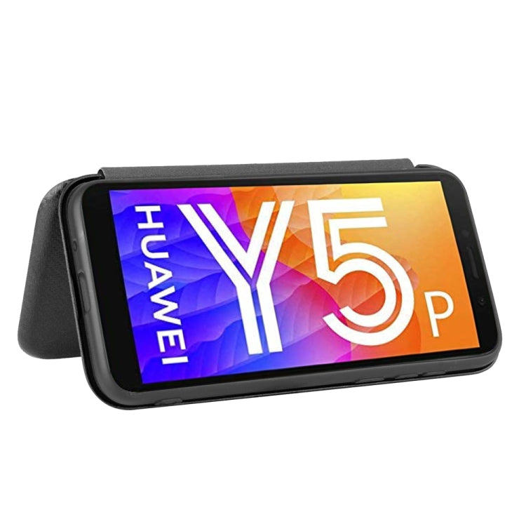 For Huawei Y5p / Honor 9S Carbon Fiber Texture Horizontal Flip TPU + PC + PU Leather Case with Card Slot