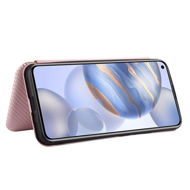 For Huawei Honor 30S Carbon Fiber Texture Horizontal Flip TPU + PC + PU Leather Case with Card Slot