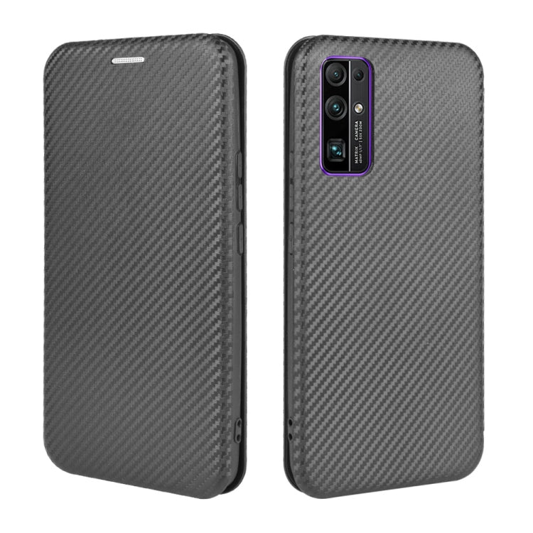 For Huawei Honor 30S Carbon Fiber Texture Horizontal Flip TPU + PC + PU Leather Case with Card Slot