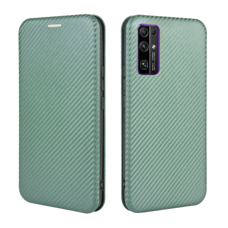 For Huawei Honor 30S Carbon Fiber Texture Horizontal Flip TPU + PC + PU Leather Case with Card Slot