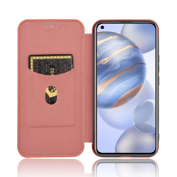 For Huawei Honor 30S Carbon Fiber Texture Horizontal Flip TPU + PC + PU Leather Case with Card Slot