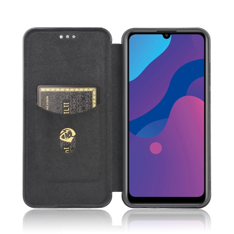 For Huawei Honor Play 9A Carbon Fiber Texture Horizontal Flip TPU + PC + PU Leather Case with Card Slot