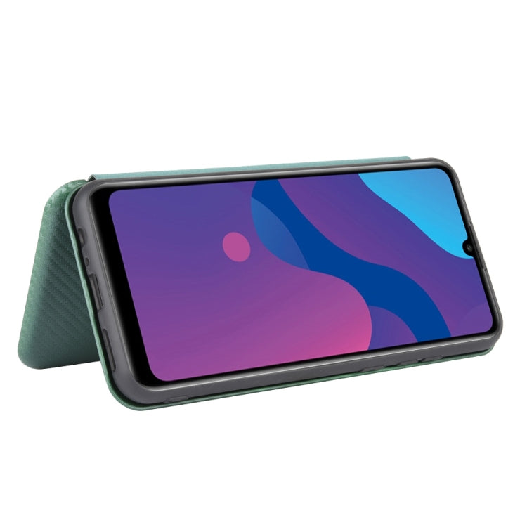 For Huawei Honor Play 9A Carbon Fiber Texture Horizontal Flip TPU + PC + PU Leather Case with Card Slot