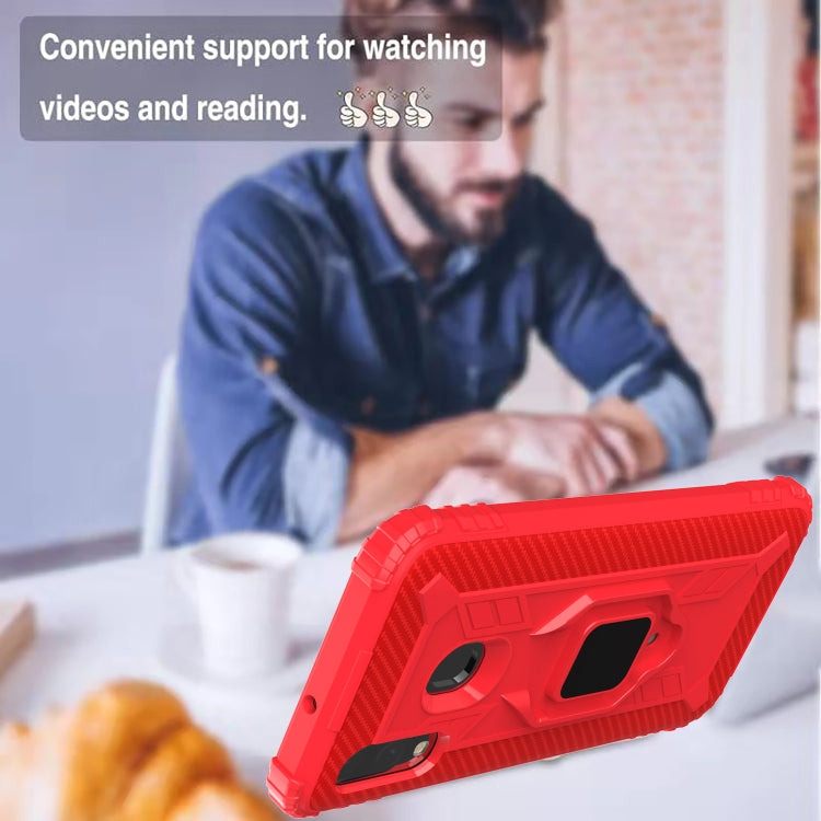 For Motorola E (2020) Carbon Fiber Protective Case with 360 Degree Rotating Ring Holder