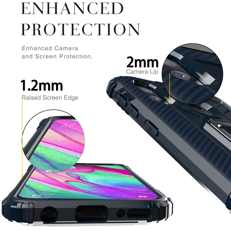 For Motorola E (2020) Carbon Fiber Protective Case with 360 Degree Rotating Ring Holder