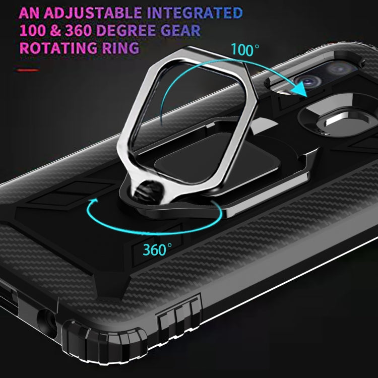 For Motorola E (2020) Carbon Fiber Protective Case with 360 Degree Rotating Ring Holder