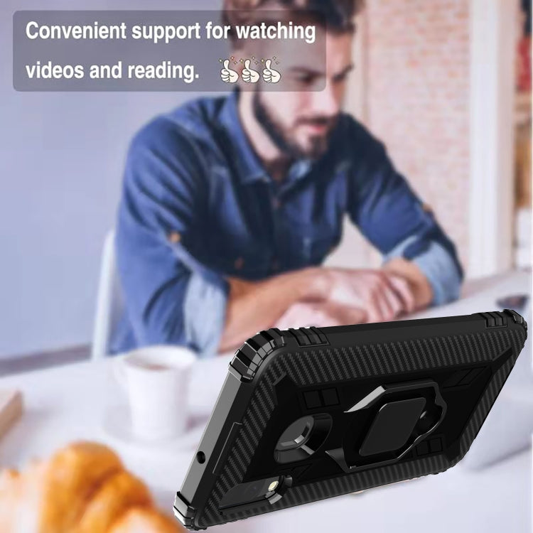 For Motorola E (2020) Carbon Fiber Protective Case with 360 Degree Rotating Ring Holder