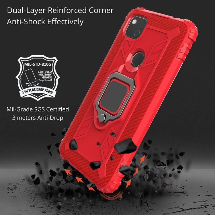 For Google Pixel 4A 5G Carbon Fiber Protective Case with 360 Degree Rotating Ring Holder