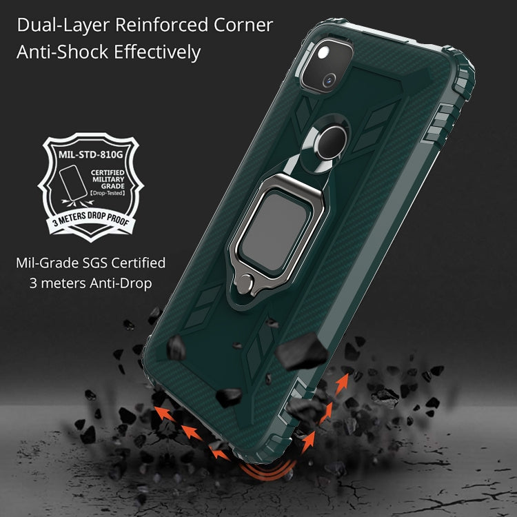 For Google Pixel 4A 5G Carbon Fiber Protective Case with 360 Degree Rotating Ring Holder