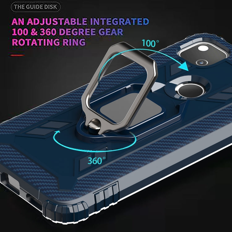 For Google Pixel 4A 5G Carbon Fiber Protective Case with 360 Degree Rotating Ring Holder