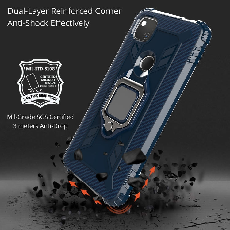 For Google Pixel 4A 5G Carbon Fiber Protective Case with 360 Degree Rotating Ring Holder