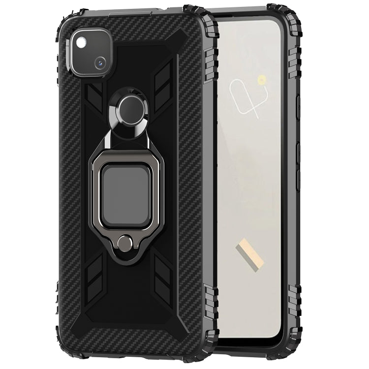 For Google Pixel 4A 5G Carbon Fiber Protective Case with 360 Degree Rotating Ring Holder