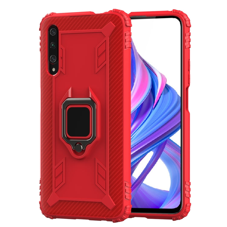For Huawei Enjoy 10E Carbon Fiber Protective Case with 360 Degree Rotating Ring Holder