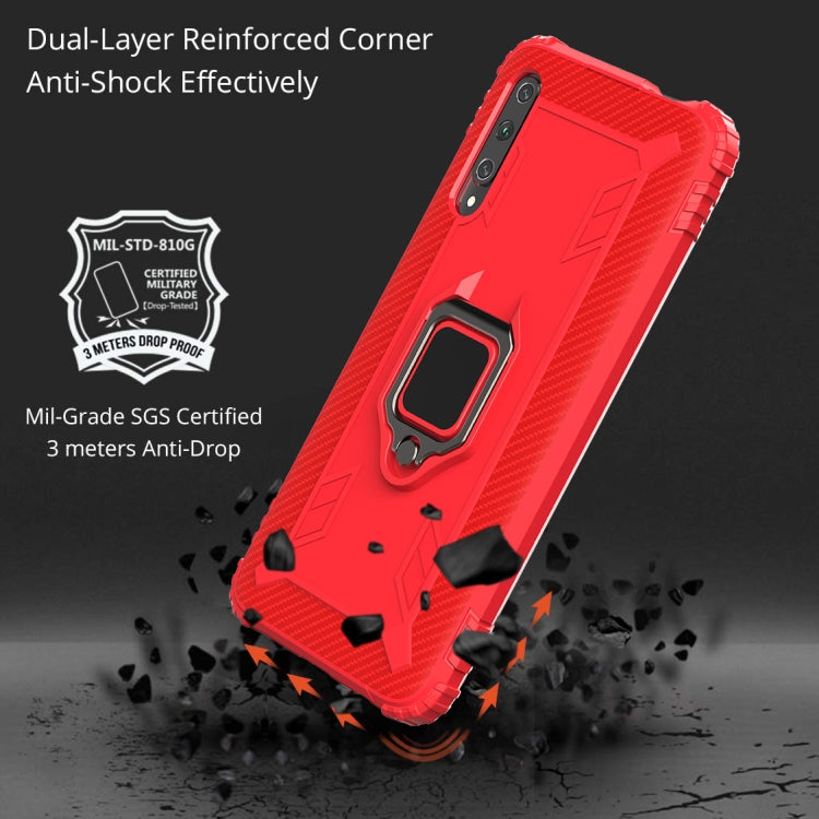 For Huawei Enjoy 10E Carbon Fiber Protective Case with 360 Degree Rotating Ring Holder