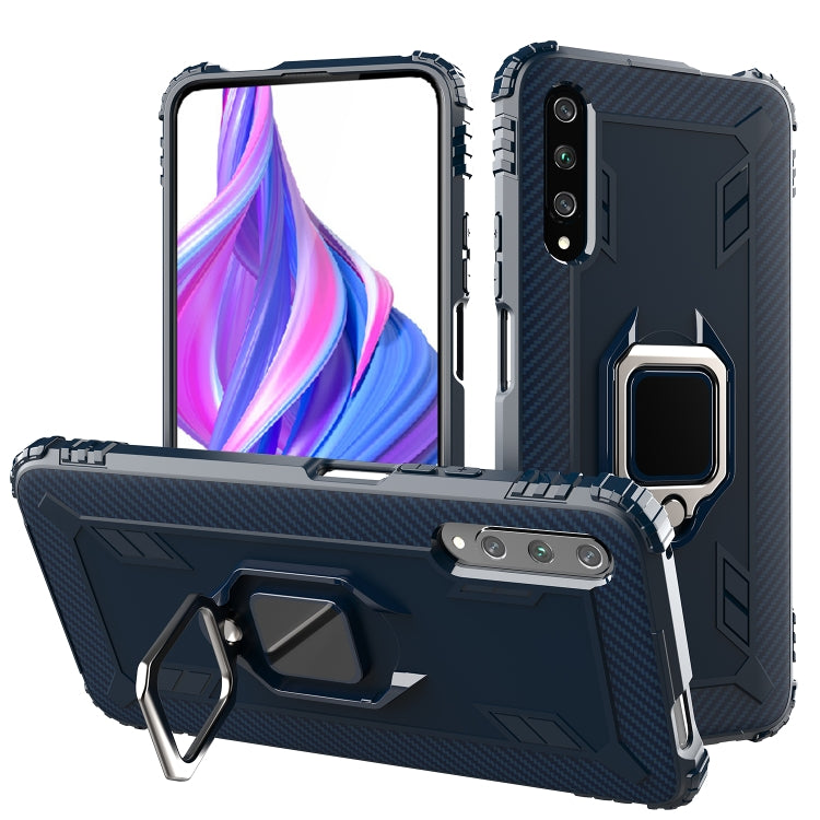 For Huawei Enjoy 10E Carbon Fiber Protective Case with 360 Degree Rotating Ring Holder