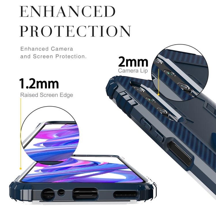 For Huawei Enjoy 10E Carbon Fiber Protective Case with 360 Degree Rotating Ring Holder