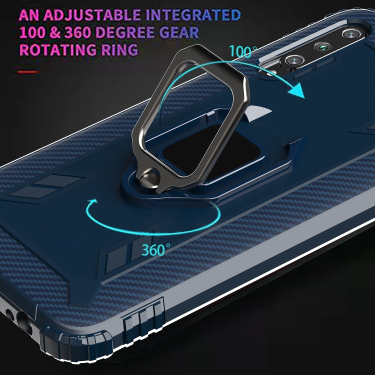 For Huawei Enjoy 10E Carbon Fiber Protective Case with 360 Degree Rotating Ring Holder