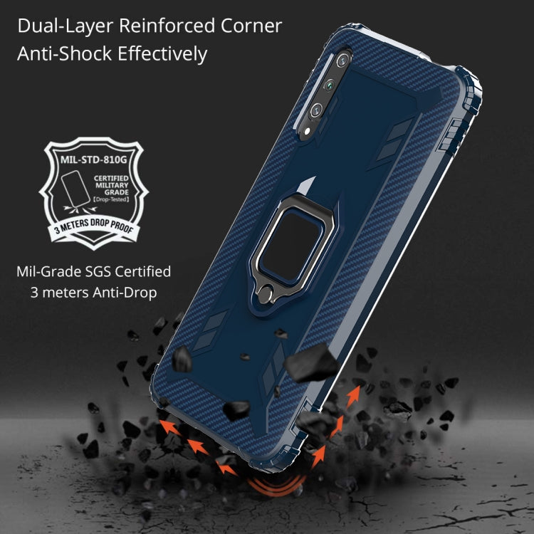 For Huawei Enjoy 10E Carbon Fiber Protective Case with 360 Degree Rotating Ring Holder